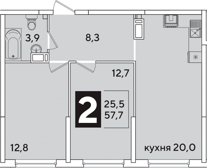 3-комн., 57.7 м², 13/16 этаж, ЖК «Самолет»