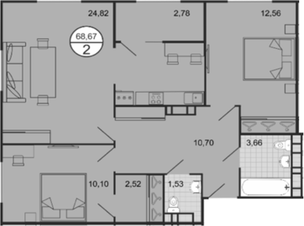 Продается 3-комн. квартира, 65.89 м²