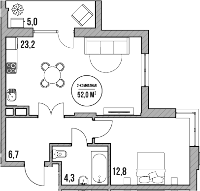 2-комн., 47 м², 5/5 этаж, ЖК «МореТут»