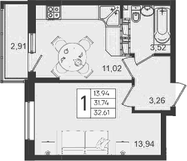 Продается 1-комн. квартира, 31.74 м²