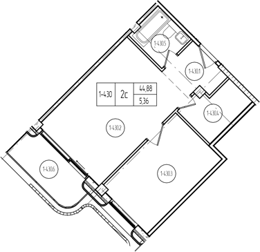 2-комн., 44.89 м², 4/9 этаж, ЖК «Лучи»