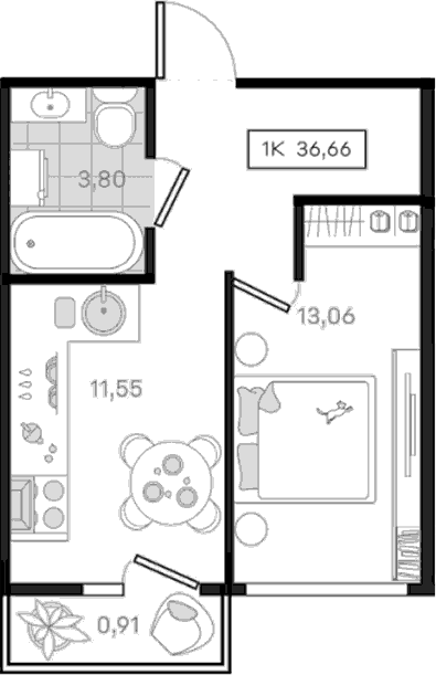 Продается 1-комн. квартира, 35.75 м²