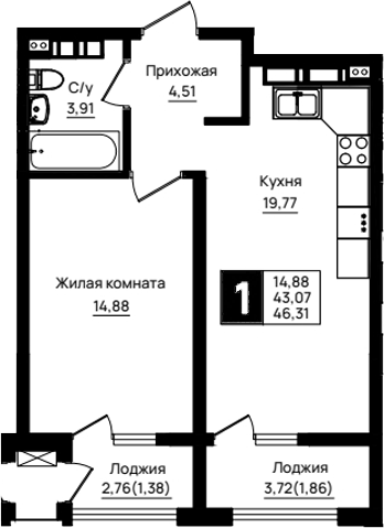 1-комн. Резиденция морей