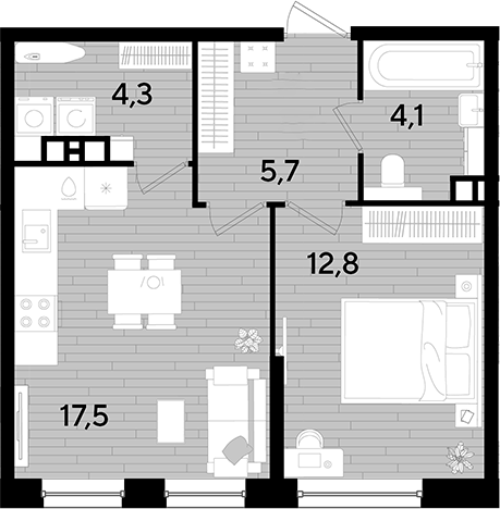 1-комн., 44.4 м², 9/16 этаж, ЖК «DОГМА ПАРК»