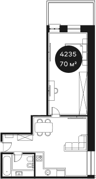 Объект, 69.77 м², 4/4 этаж, ЖК «Резиденция Волна»
