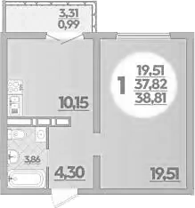 1-комн., 37.82 м², 16/16 этаж, ЖК «Город у моря»