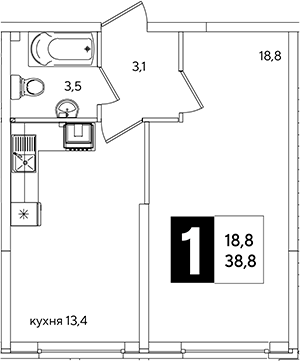 Продается 1-комн. квартира, 38.8 м²