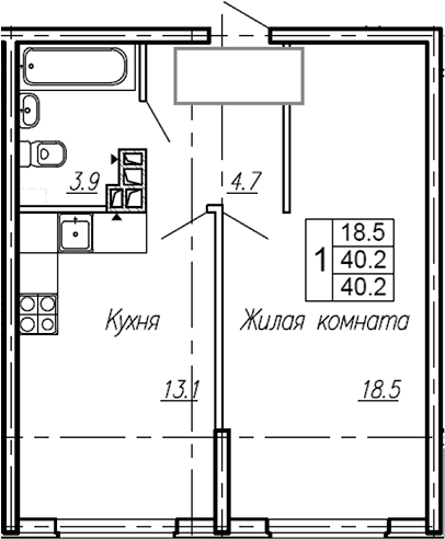 Продается 1-комн. квартира, 40.2 м²