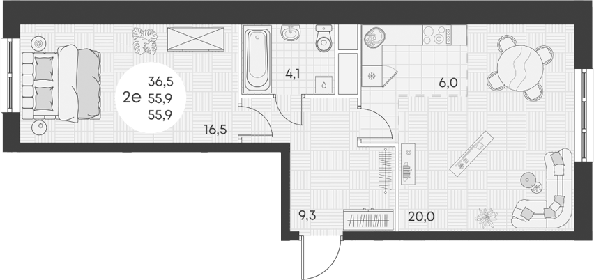 Продается 2-комн. квартира, 55.9 м²