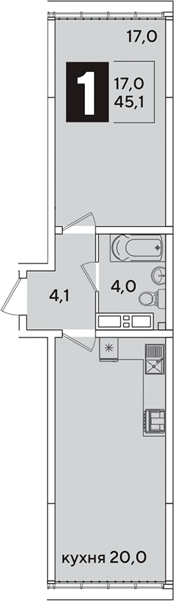 Продается 2-комн. квартира, 45.1 м²