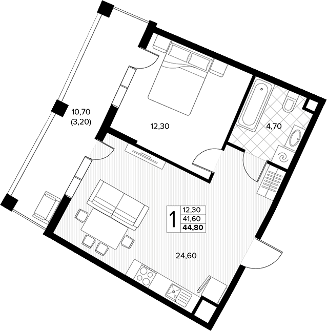 Продается 1-комн. квартира, 41.6 м²