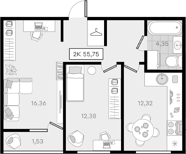 Продается 2-комн. квартира, 54.22 м²