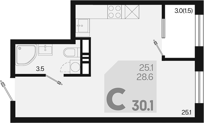 Студия, 28.6 м², 13/18 этаж, ЖК «Первое место»