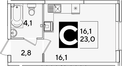 Студия, 23 м², 1/16 этаж, ЖК «Самолет»
