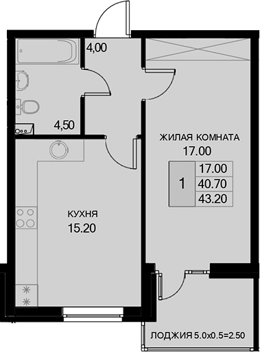 Продается 1-комн. квартира, 40.7 м²