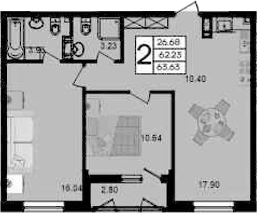 2-комн., 62.23 м², 5/9 этаж, ЖК «Дом 101»