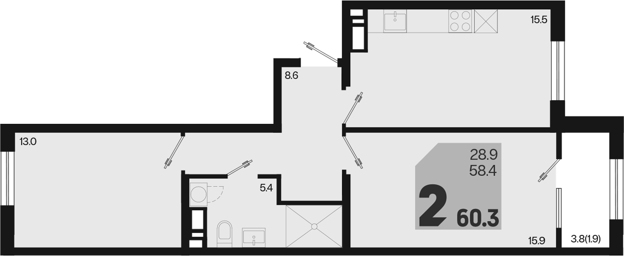 Продается 3-комн. квартира, 58.4 м²