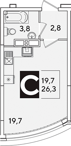 Продается 1-комн. квартира, 26.3 м²