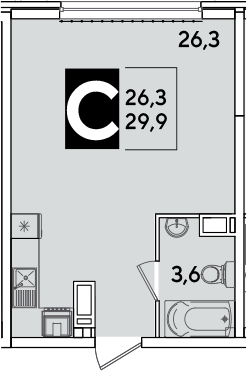 Студия, 29.9 м², 11/16 этаж, ЖК «Самолет»