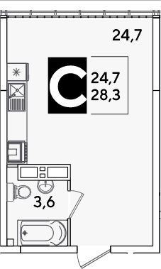 Студия, 28.3 м², 16/16 этаж, ЖК «Самолет»