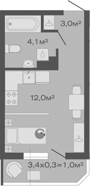 Студия, 19.1 м², 1/4 этаж, ЖК «Дзенпарк»