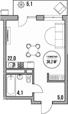 Студия, 31.1 м², 3/5 этаж, ЖК «МореТут»