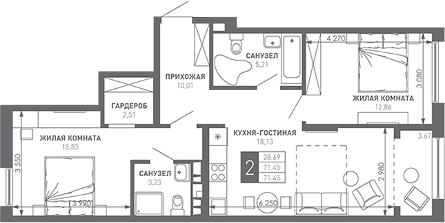 Продается 2-комн. квартира, 73 м²