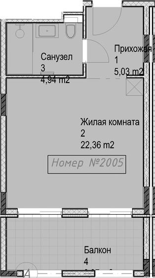Студия, 32.3 м², 2/4 этаж, ЖК «Гостиничный комплекс Николай 1»