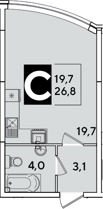 Студия, 26.8 м², 1/16 этаж, ЖК «Самолет»