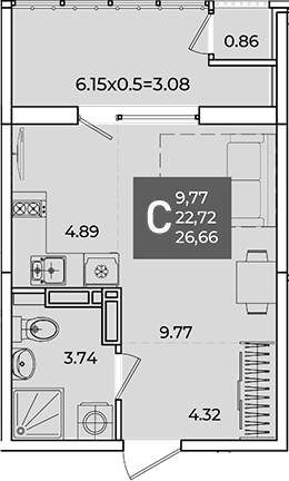 Студия, 22.72 м², 18/18 этаж, ЖК «Образцово»