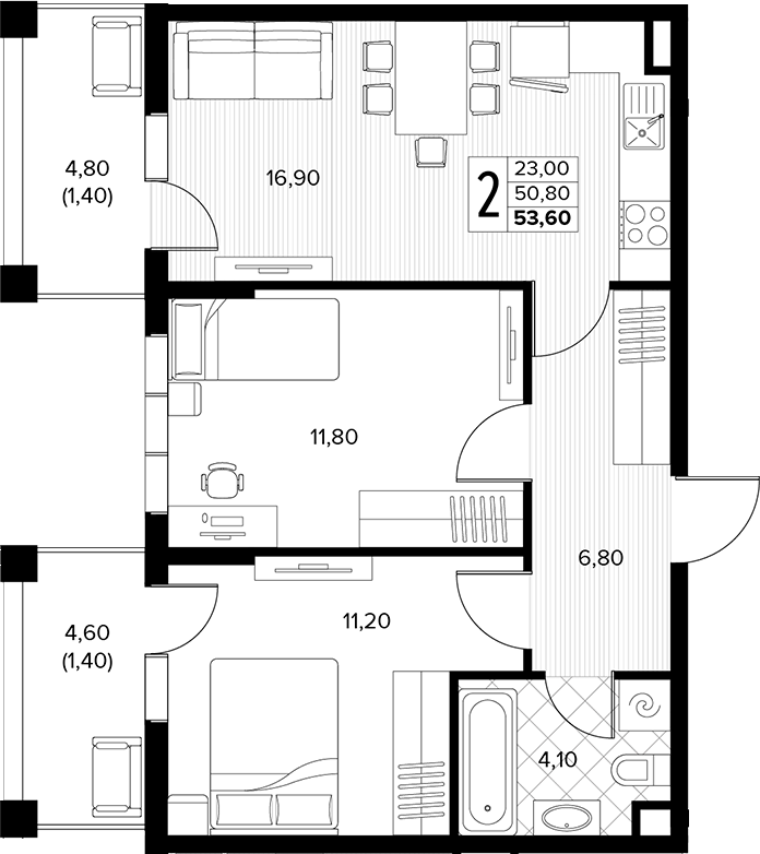 Продается 2-комн. квартира, 50.8 м²