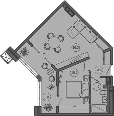 2-комн., 38.7 м², 2/10 этаж, ЖК «Гостиничный комплекс GREENMONT»