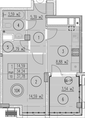 1-комн., 34.24 м², 8/10 этаж, ЖК «Agoy Park Residence by Lavicon»