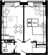 Продается 1-комн. квартира, 49.4 м²