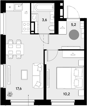 1-комн., 36.6 м², 9/18 этаж, ЖК «Грейд»