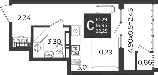 Продается 1-комн. квартира, 18.94 м²