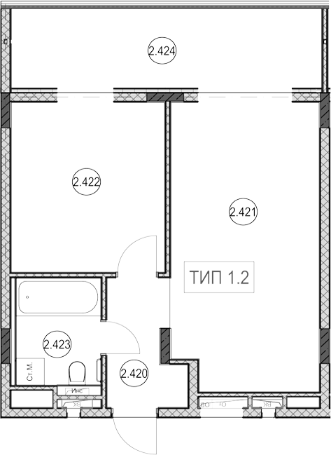 1-комн., 41.2 м², 4/9 этаж, ЖК «ГК Сан Гарден Хотел&СПА»