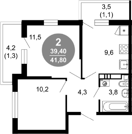 2-комн., 39.4 м², 2/17 этаж, ЖК «Лестория»