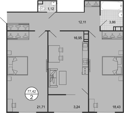 3-комн., 74.18 м², 9/9 этаж, ЖК «Событие»