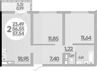 Продается 2-комн. квартира, 56.55 м²