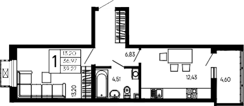 1-комн., 36.97 м², 2/16 этаж, ЖК «Эпос»