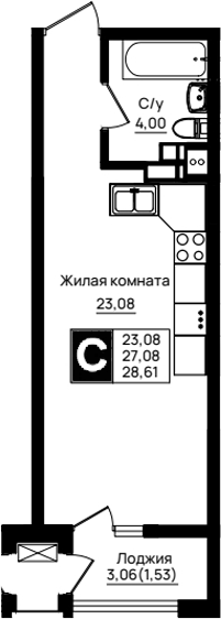 Студия, 27.08 м², 9/18 этаж, ЖК «Резиденция морей»