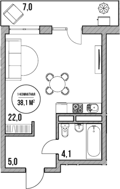 Студия, 31.1 м², 1/5 этаж, ЖК «МореТут»
