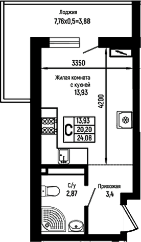 Студия, 20.2 м², 11/18 этаж, ЖК «Ботаника Хиллс»