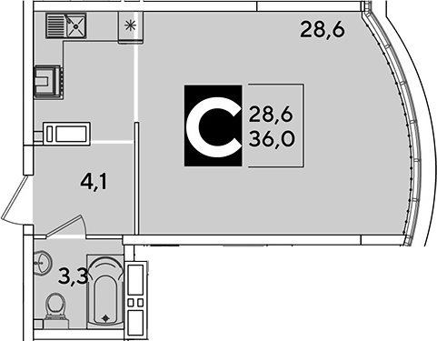 Студия, 36 м², 16/16 этаж, ЖК «Самолет»
