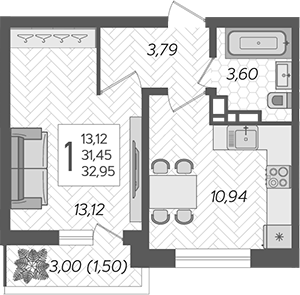 Продается 1-комн. квартира, 31.45 м²