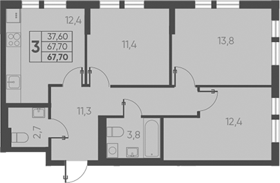 Продается 3-комн. квартира, 67.7 м²