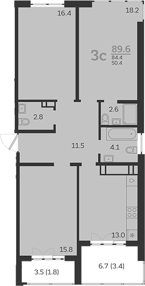 3-комн., 84.4 м², 23/24 этаж, ЖК «Все Свои VIP»