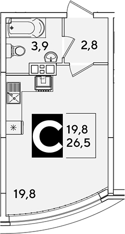 Студия, 26.5 м², 5/16 этаж, ЖК «Самолет»