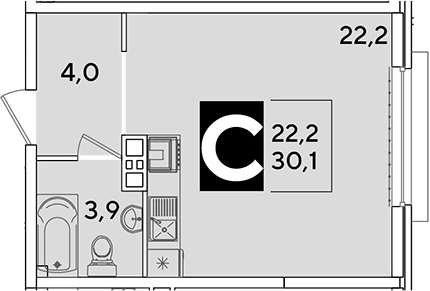 Студия, 30.1 м², 6/16 этаж, ЖК «Самолет»